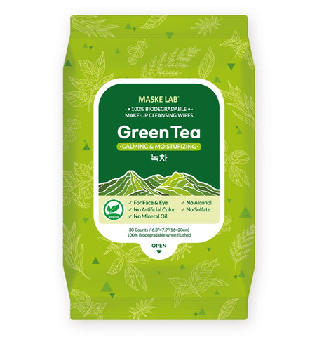 MASKE LAB - Makeup Remover Wipes - Biodegradable - Green Tea